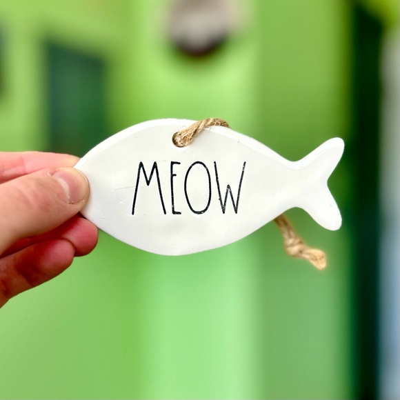 Rae Dunn Other - Rae Dunn Fish Shaped Meow Cat Ornament Wall Hanging Home Decor Ceramic Art